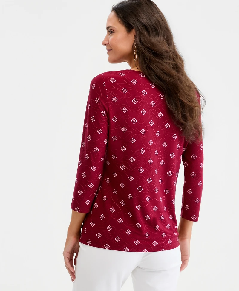 Jm Collection Women's Printed 3/4 Sleeve Scoop-Neck Jacquard Top, Macy's Exclusive