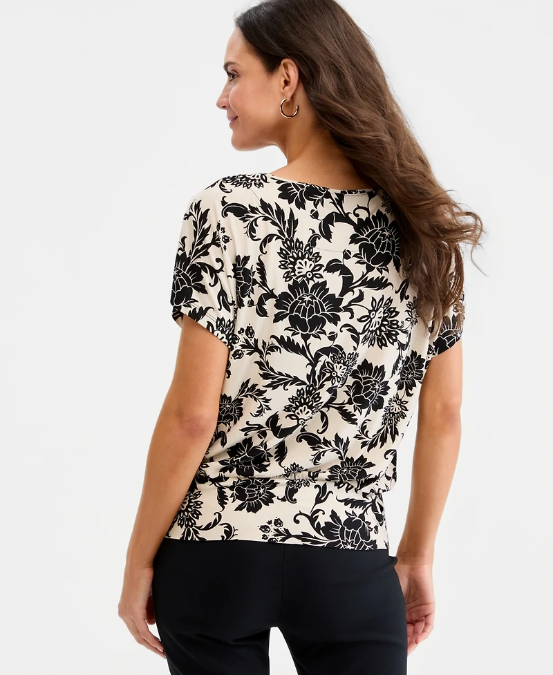 Jm Collection Women's Printed Boatneck Banded-Bottom Knit Top, Macy's Exclusive
