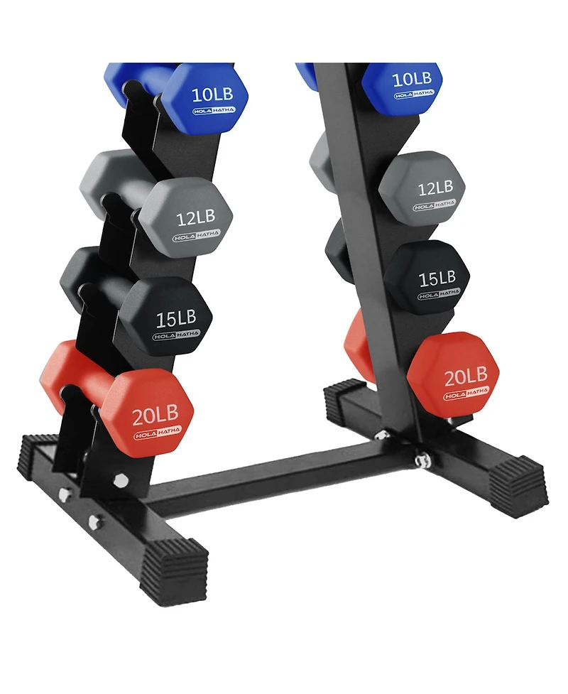 HolaHatha 146 Pound Neoprene Dumbbell Full Body Weight Set with Storage Rack