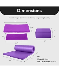BalanceFrom Fitness 7 Piece Yoga Set with Mat, Stretch Strap, & Knee Pad, Purple