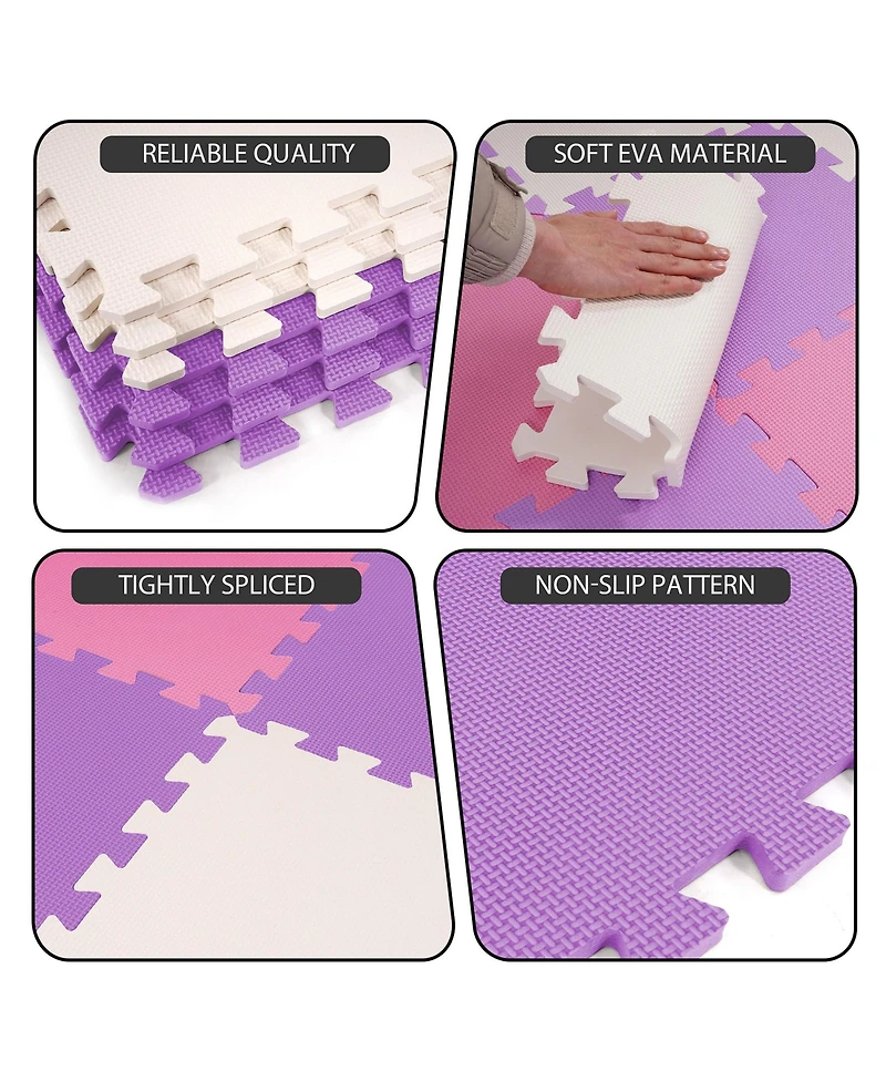 BalanceFrom 36 Piece Kids Puzzle Play Mat, Foam Floor Tiles, Pink/Purple/Beige