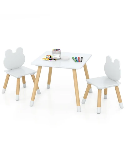 Gouun 3-Piece Kids Wooden Table and Chair Set with Froggy Design