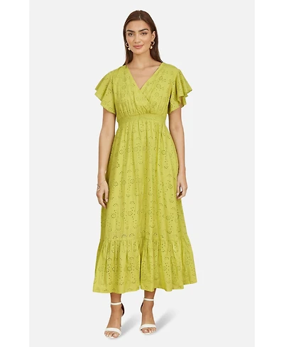 Yumi Women's Cotton Broderie Anglaise Wrap Midi Dress