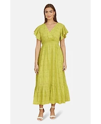 Yumi Women's Cotton Broderie Anglaise Wrap Midi Dress