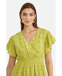 Yumi Women's Cotton Broderie Anglaise Wrap Midi Dress