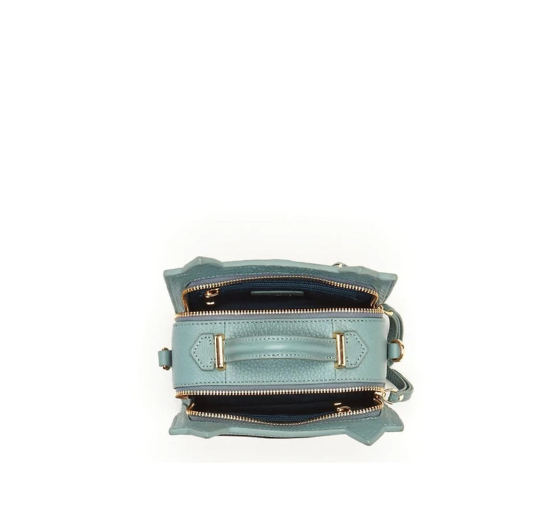 Susu Leather Cat Purse Crossbody Bag Mineral Blue Handbag for Women with Top Handle and Adjustable Strap