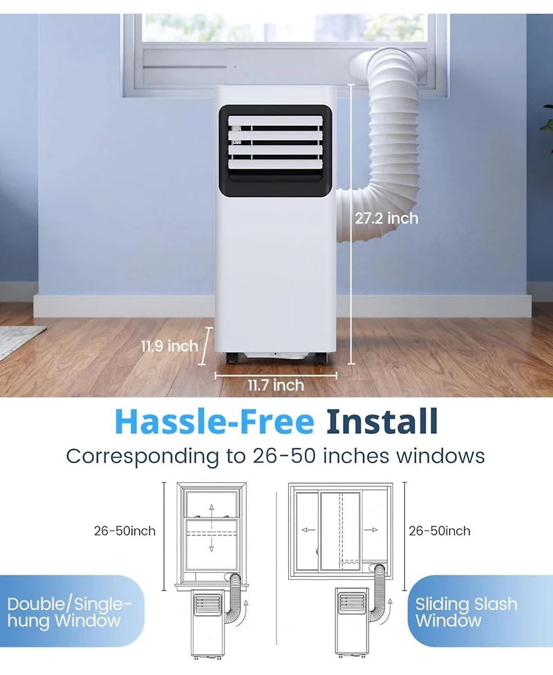 Antartic Star 8000 Btu Portable Air Conditioner for 350 Sq Ft, 4-in-1 Ac with Cool/Fan/Dehumidifier, Remote, 24H Timer, Window Kit