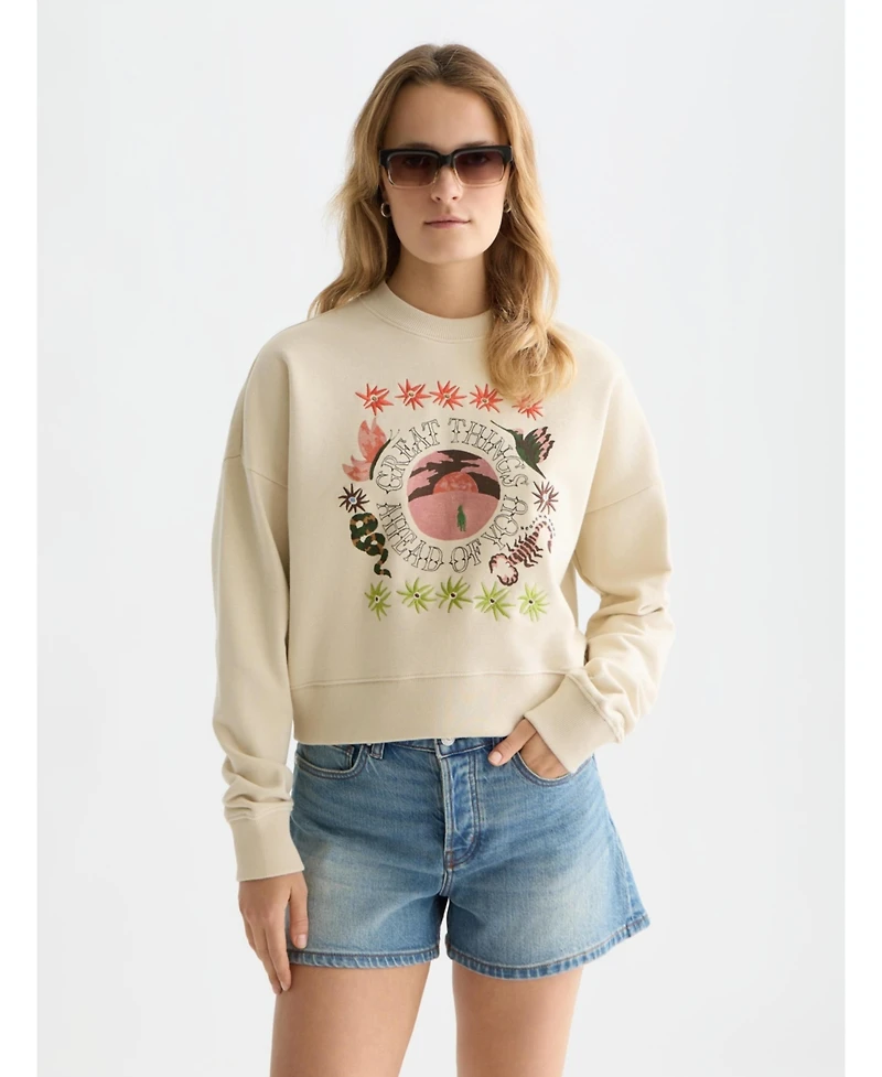 Scotch & Soda Women's and Sweatshirts Artwork Relaxed-Fit Sweatshirt, Fog, X-Large
