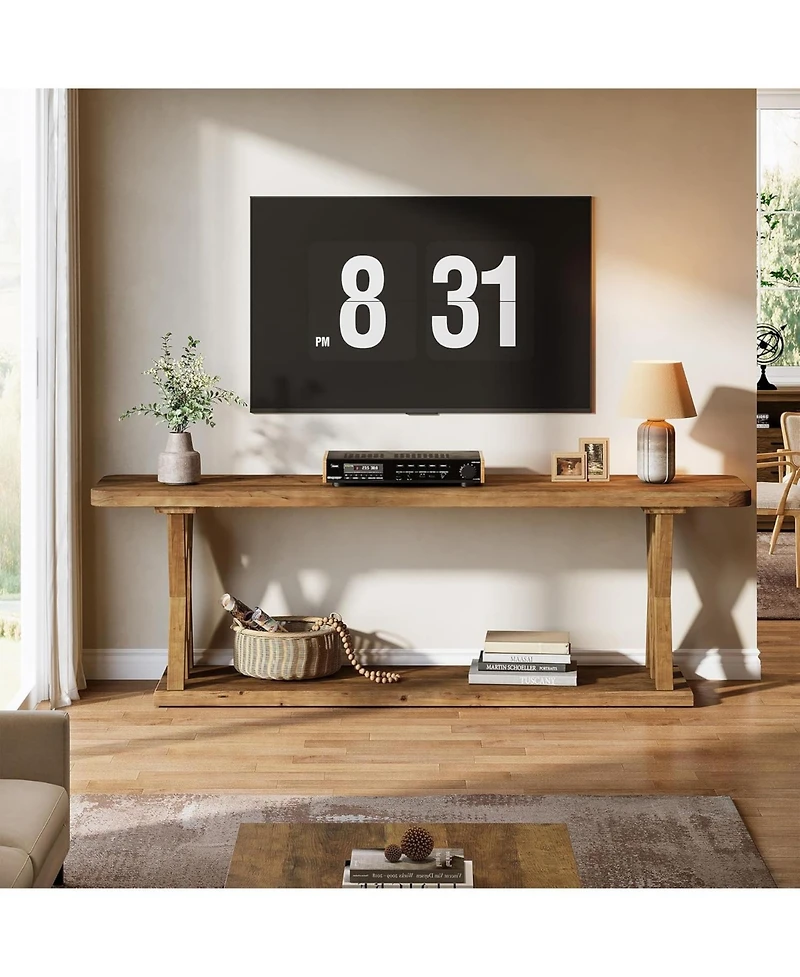 Tribesigns 63-Inch Solid Wood Tv Stand TVs, Farmhouse Entertainment Center with Storage Shelf