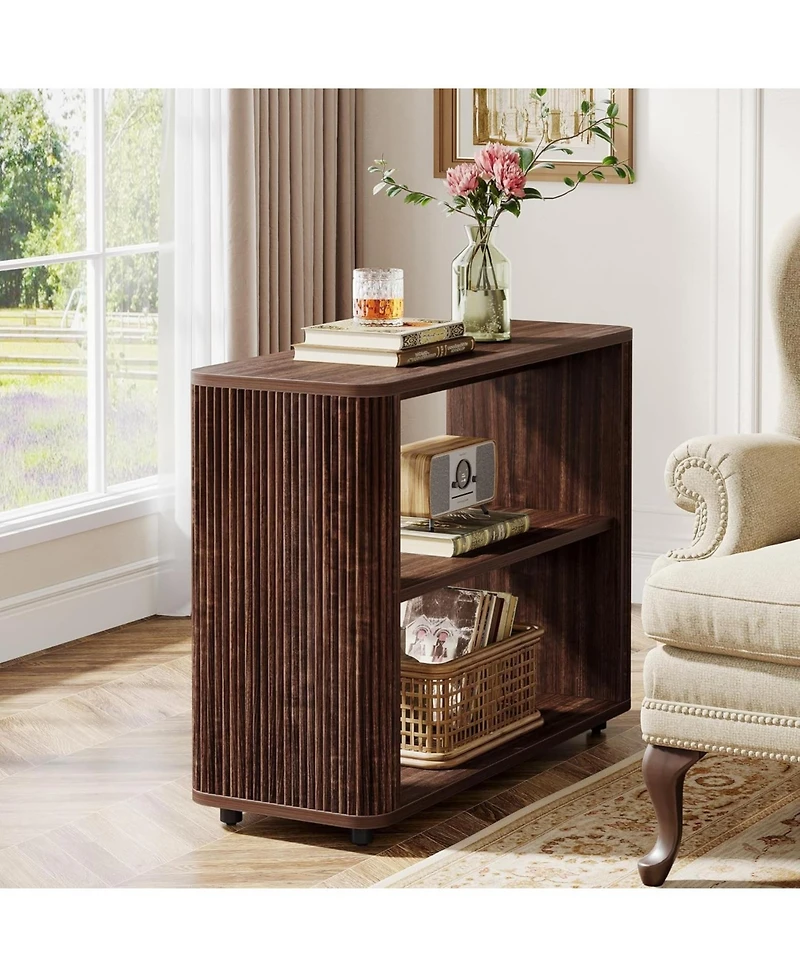 Tribesigns Narrow Side Table, 3-Tier End Table for Living Room, Small Fluted Nightstand, Farmhouse Bedside