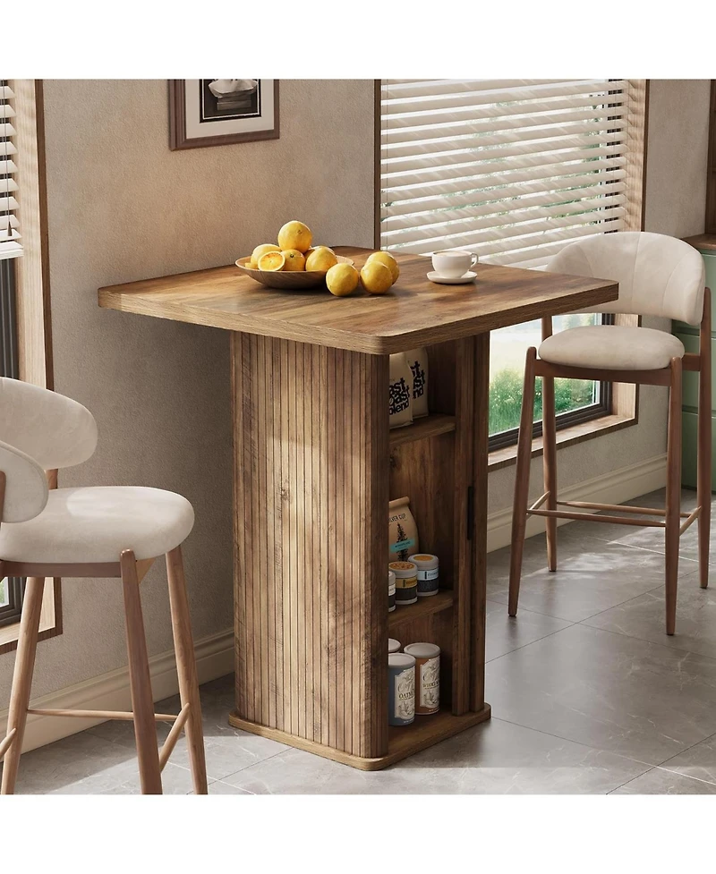 Tribesigns Bar Table with Storage Cabinet 35.43 H High Top Pub Table Square Wooden Bistro with 3-Tier Shelves Farmhouse Bar Furniture