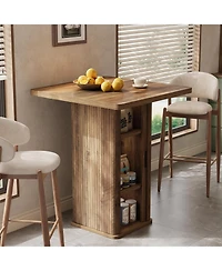 Tribesigns Bar Table with Storage Cabinet 35.43 H High Top Pub Table Square Wooden Bistro with 3-Tier Shelves Farmhouse Bar Furniture