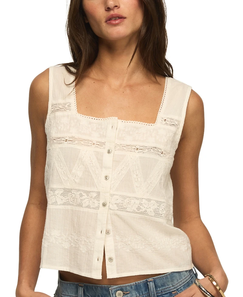 Lucky Brand Women's Square Neck Novelty Mix Tank Top