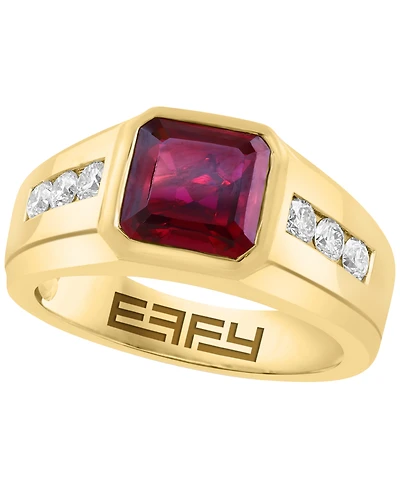 Effy Collection Men's Lab Grown Ruby (3-3/4 ct. t.w.) and Lab Grown Diamond (1/2 ct. t.w.) Ring in Gold Over Silver