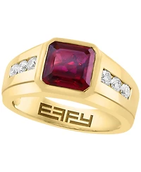 Effy Collection Men's Lab Grown Ruby (3-3/4 ct. t.w.) and Lab Grown Diamond (1/2 ct. t.w.) Ring in Gold Over Silver