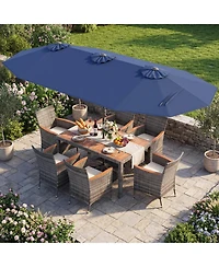 Sugift 8-Piece Rattan Patio Dining Set with 13.5 ft Market Umbrella