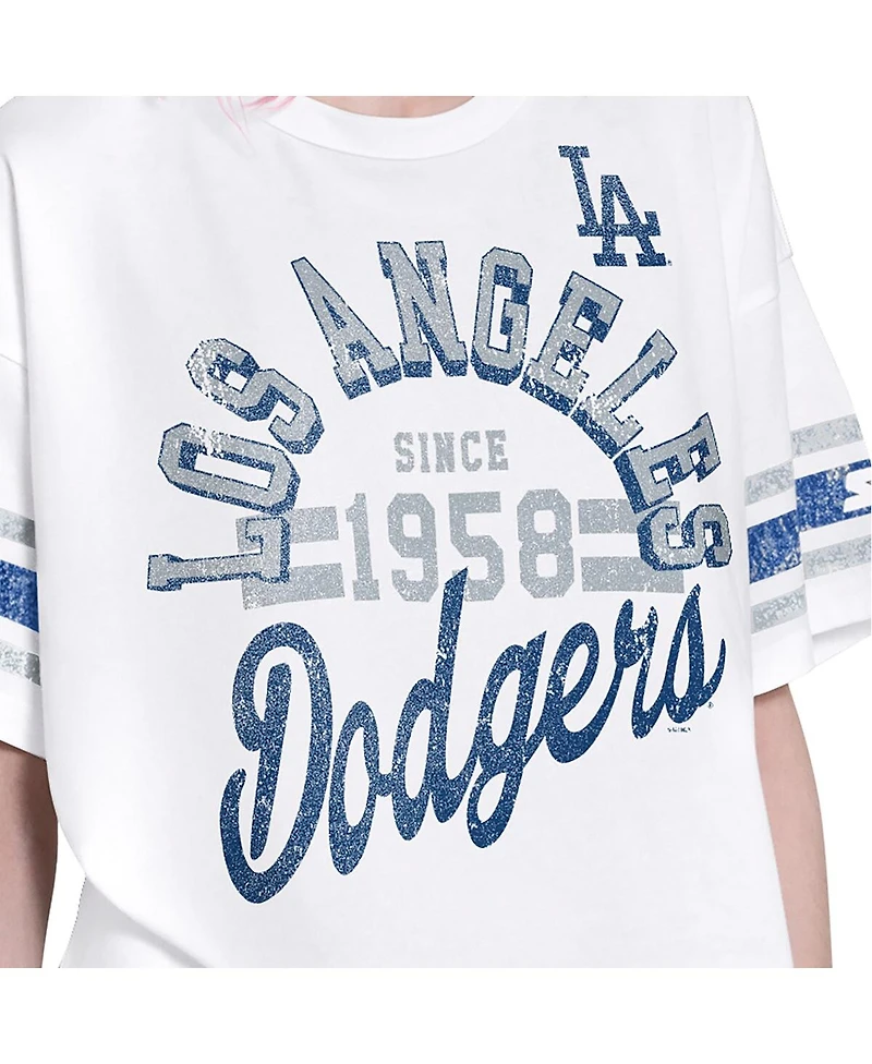 Starter Women's White Los Angeles Dodgers Cropped Hurry Up Offense T-Shirt