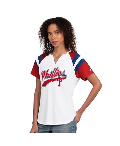 Starter Women's White Philadelphia Phillies Game On Notch Neck Raglan T-Shirt