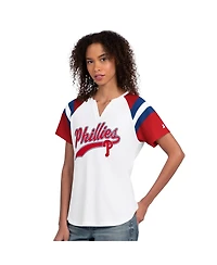 Starter Women's White Philadelphia Phillies Game On Notch Neck Raglan T-Shirt