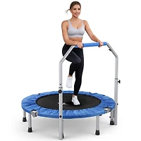 Bcan SP2 40" Blue Foldable Mini Trampoline, 330lbs Capacity, Adjustable Foam Handle, Indoor/Garden Fitness Rebounder