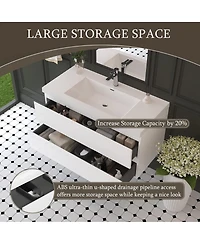Sillysis Inch Glossy Wall Mounted Bathroom Vanity with Resin Sink and Soft Close Drawers