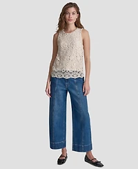 Dkny Jeans Petite Crochet Crewneck Knit Tank Top