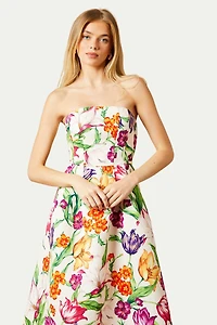 Oasis Women's Floral Twill Strapless Midi Dress