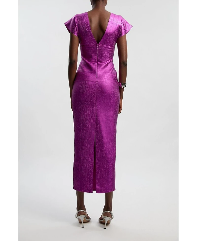 Karen Millen Women's Metallic Angel Sleeve Knit Midi Dress