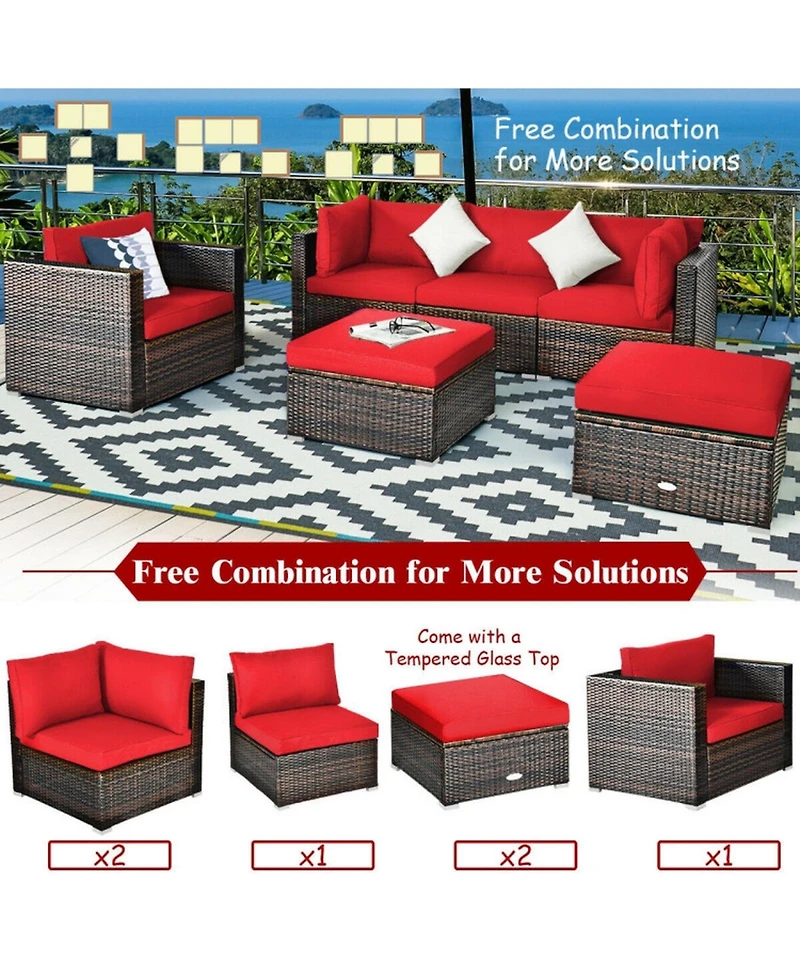 Gouun 6-Piece Modular Rattan Patio Set with Convertible Ottoman