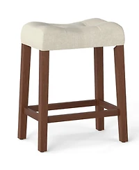 Gymax 24'' Saddle Bar Stools Set of 2 with Footrest Rubber Wood Frame for Kitchen Island