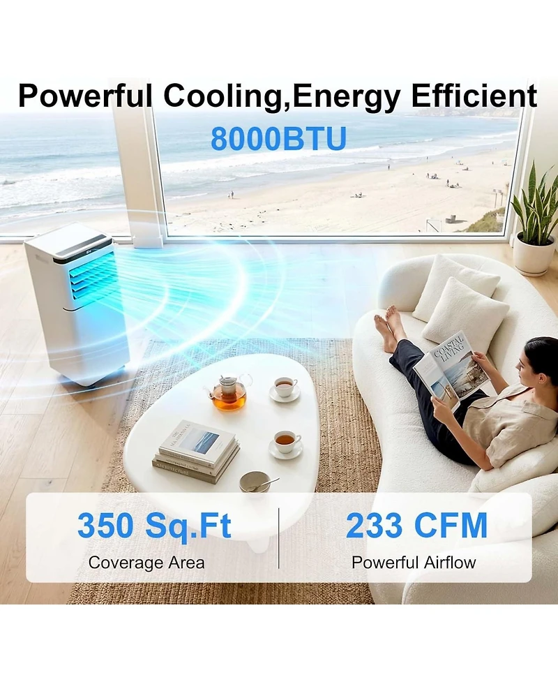 Antartic Star 8000 Btu Portable Air Conditioner, Compact Ac Unit with Remote, Adjustable Thermostat, Sleep Mode, 24H Timer, Window Kit