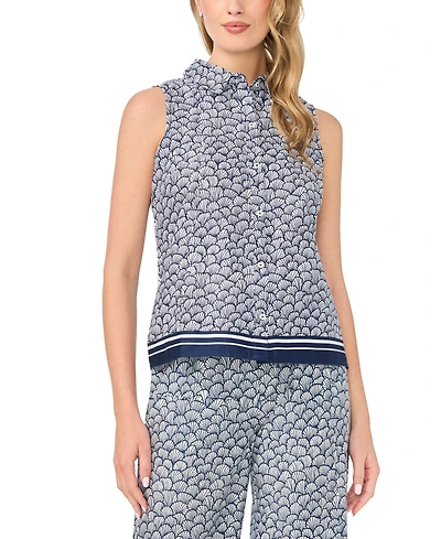 CeCe Women's Sleeveless Collared Button-Down Top