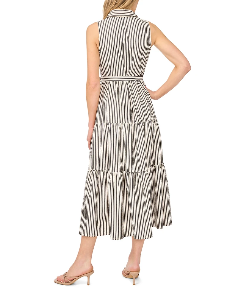 CeCe Women's Sleeveless Collared Button-Down Tiered Midi Dress