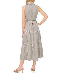 CeCe Women's Sleeveless Collared Button-Down Tiered Midi Dress