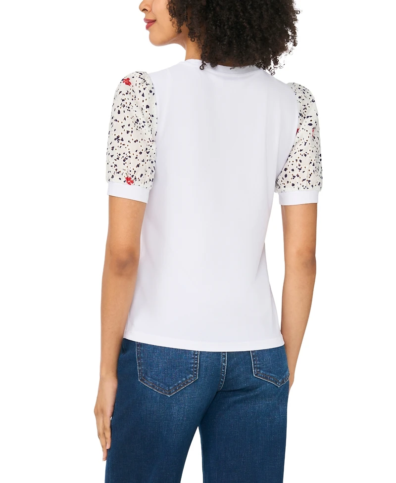 CeCe Women's Short-Sleeve Crewneck Mixed Media T-Shirt