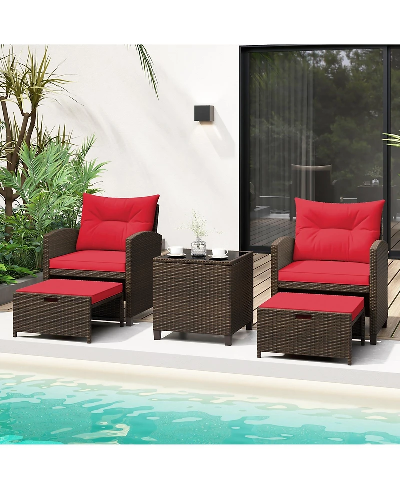 Slickblue Outdoor Rattan Furniture Set 5 Piece with 2 Ottomans & Table
