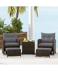 Slickblue Outdoor Rattan Furniture Set 5 Piece with 2 Ottomans & Table