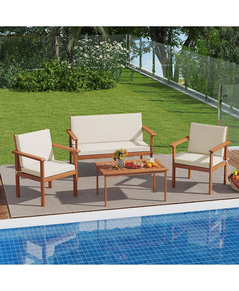 Slickblue Patio Furniture Set 4 Piece Acacia Wood Chairs with Table