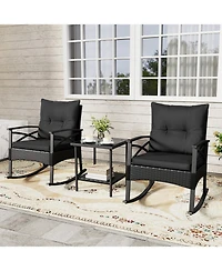 Slickblue 3 Piece Outdoor Rattan Rocking Chair Set with Side Table