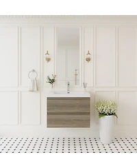 Sillysis 29.5 Inch Wall Mounted Bathroom Vanity with Resin Sink, Soft Close Drawers, Modern Storage Cabinet, Easy Installation