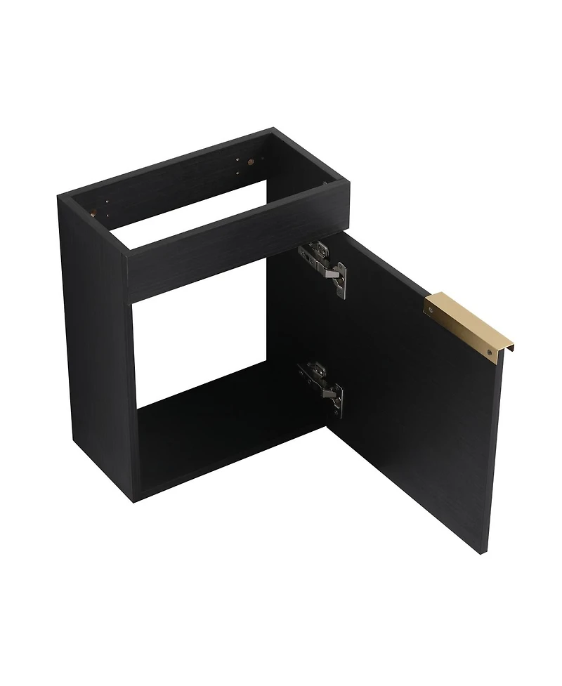 Sillysis 16.8 Inch Bathroom Vanity with 3-Tier Storage Rack and Ceramic Sink, Black Wall Mounted Modern Cabinet, Soft Close Door for Small Spaces