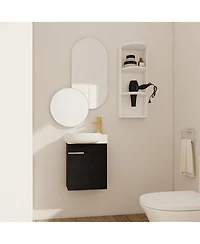 Sillysis 16.8 Inch Bathroom Vanity with 3-Tier Storage Rack and Ceramic Sink, Black Wall Mounted Modern Cabinet, Soft Close Door for Small Spaces