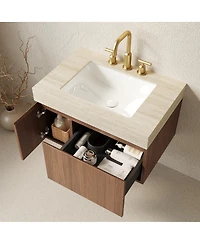 Sillysis Inch Floating Bathroom Vanity with Sintered Stone Top, 3-Hole Undermount Ceramic Sink, Soft Close Storage