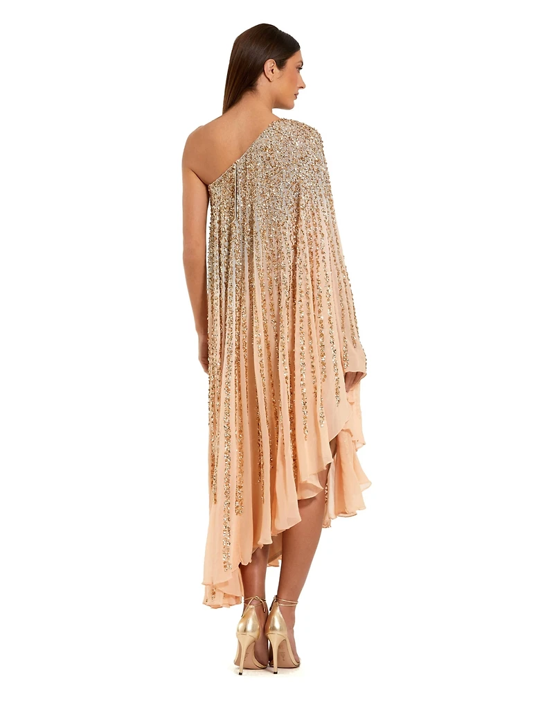 Mac Duggal Women's One Shoulder Ombre Sequin Kaftan Dress