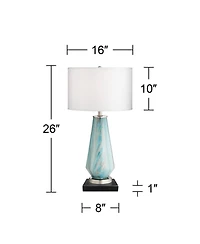 Possini Euro Design Jaime Modern Table Lamp with Square Marble Riser 26" High Art Glass Drum Shade for Bedroom Living Room Bedside