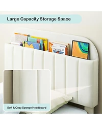 homfan Upholstered Bed Frame with Bookcase Headboard, Storage Cubbies and Wooden Slats Support