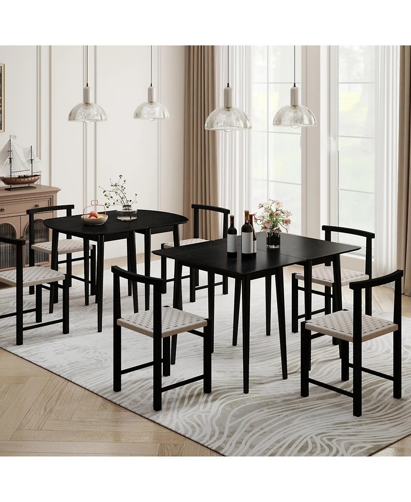 Slickblue Extendable Dining Table Set with Half Round and Rectangular Tables