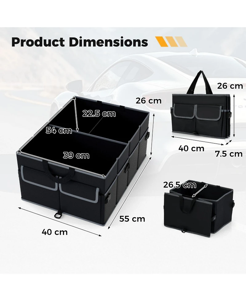 Gouun 13-Gallon Foldable Car Trunk Organizer with Removable Divider and 6 Pockets