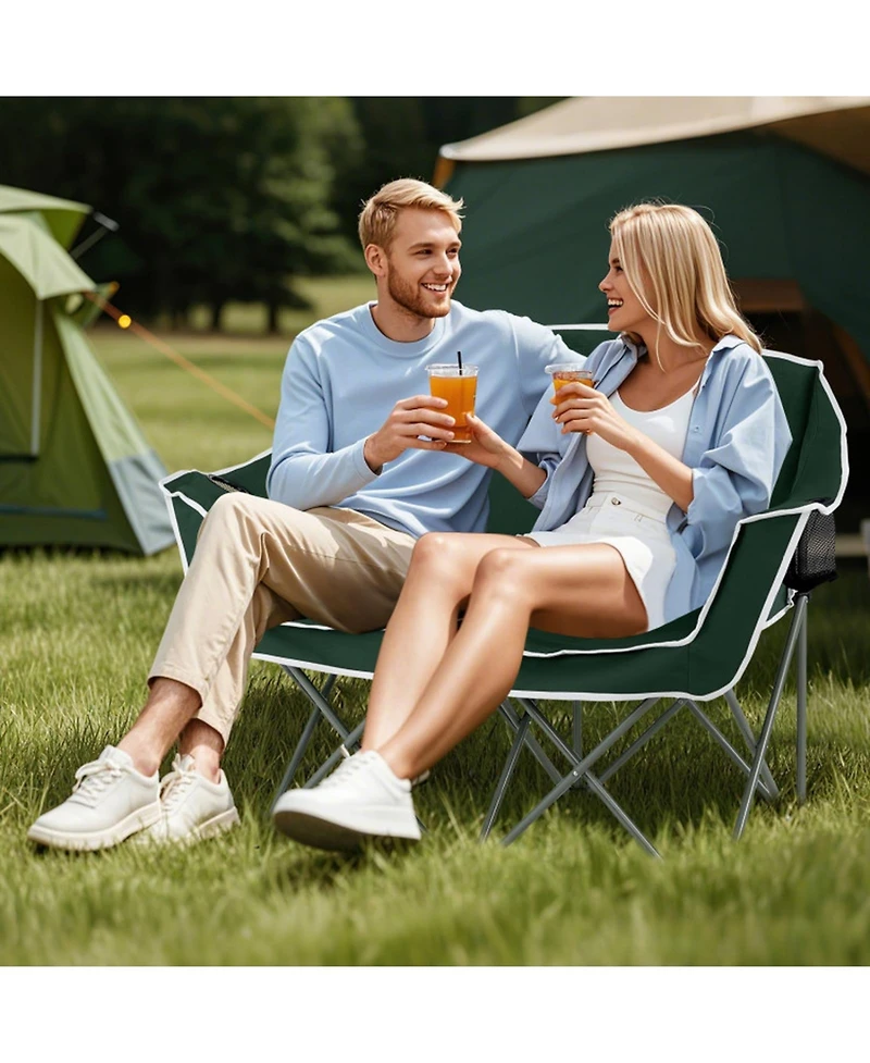 Gouun Duo Oversized Portable Camping Loveseat with Armrests and Cup Holders