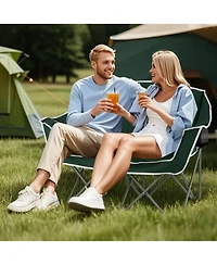 Gouun Duo Oversized Portable Camping Loveseat with Armrests and Cup Holders